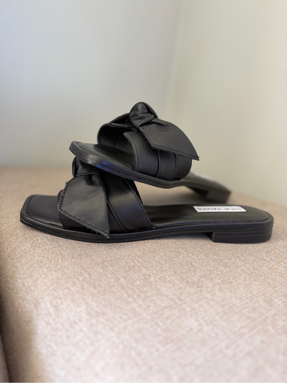 Steve Madden Black Knot-Front Slide Sandals